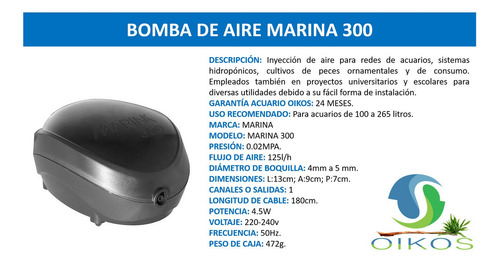 Imagen 4 de 10 de Bomba De Aire Para Acuario Marina 300 + Delivery
