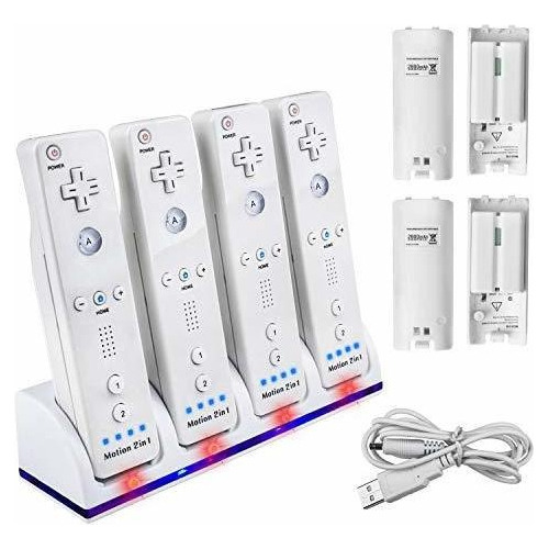 4 Baterías Del Controlador Wii Con Base De Carga Para El Con