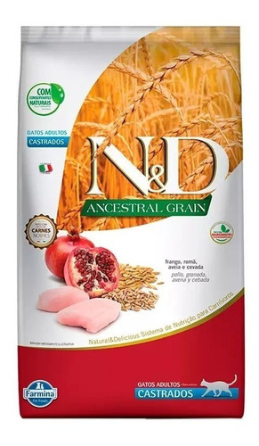 Alimento Natural & Delicious Ancestral Grain Castrados para gato adulto sabor frango e romã em sacola de 400g