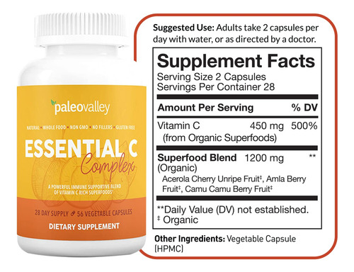 Paleovalley Essential C Complejo Vitamina C 56 Cápsulas