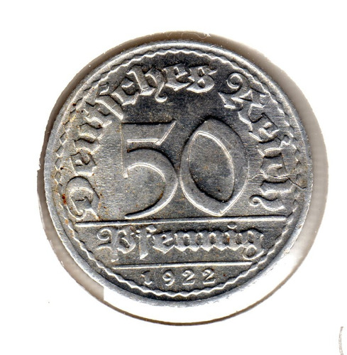 Alemania Weimar Moneda 50 Pfennig 1922 D #27