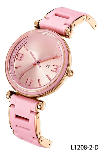 Reloj Mujer L1208-2 Rosado Con Oro Rosa, Tablero Rosado