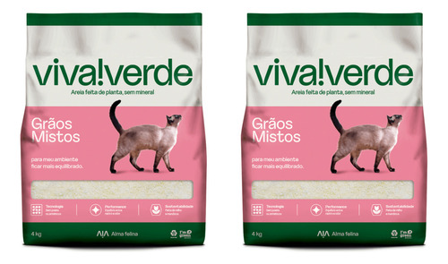 Kit 2 Areias Biodegradável Viva Verde Grãos Mistos Para Gatos 4kg x 8kg de peso neto y 4kg de peso por unidade sem odor combo x 8kg de peso neto y 4kg de peso por unidade