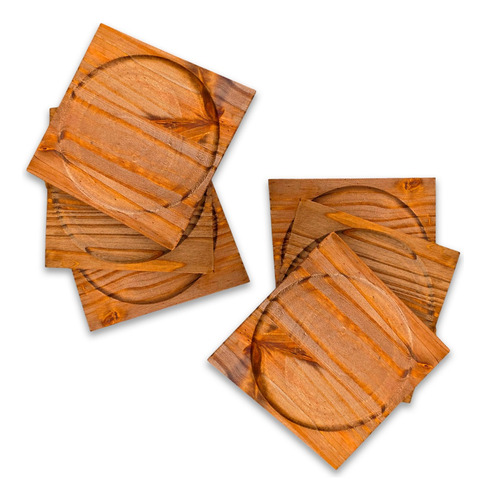 Set X6 Platos Madera Alamo Asado Tablas Tablita Kit Familiar Set X 6 Platos Cuadrados Cavados Roble Oscuro
