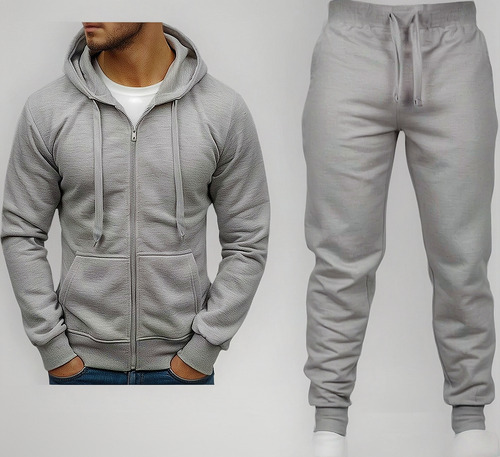 Conjunto Campera Canguro Algodon + Babuchas Unisex Gimnasio