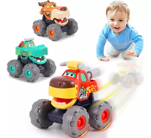 Juguetes de autos para tirar hacia atrás de animales para niños de 1 2 3 4  años, juguetes para niños pequeños de 1 2 3 4 años, juego de vehículos  alimentados por