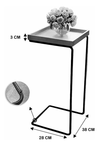 Mesa De Apoio Para Sofá Bandeja Laca Branco Base Dourada