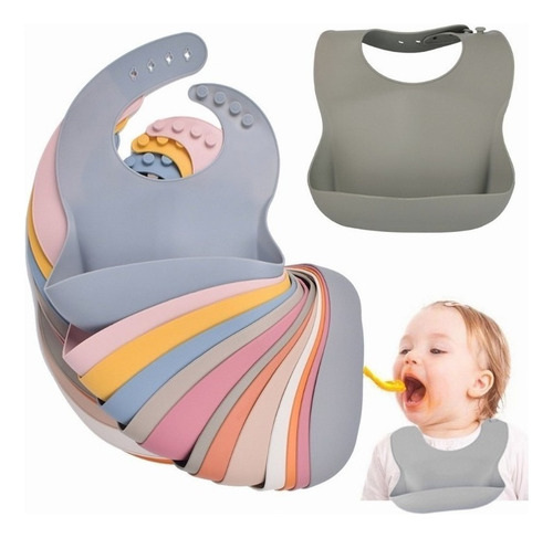 Kit Alimentação Bebê Silicone Prato, Babador, Garfo E Colher