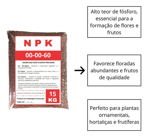 15kg Adubo 00-00-60 Npk Fertilizante Cloreto D/ Potássio Kcl Ecogarden Jardinagem