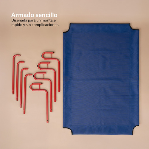 Cama Elevada para Perro con Malla Transpirable ideal en Calor, Catre de Mascotas Esquimal Pets. Azul-Rojo, 122x85x20cm