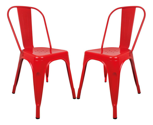 Silla Tolix 2 Piezas Acero Galvanizado Comedor Restaurante Para Exterior Color Rojo KingsHouse