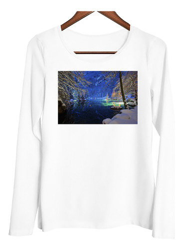 Remera Mujer Ml Paisaje De Invierno Agua Y Luces Invernales