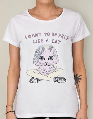 Remera De Mujer I Want To Be Free Like A Cat Libre Como Un G