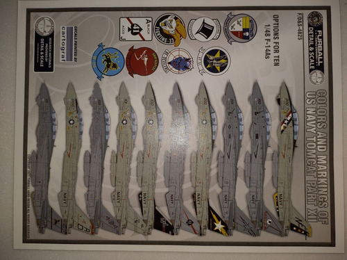 1/48 Folha Decal F-14 Tomcat Furball Faz 2 Modelos Completos
