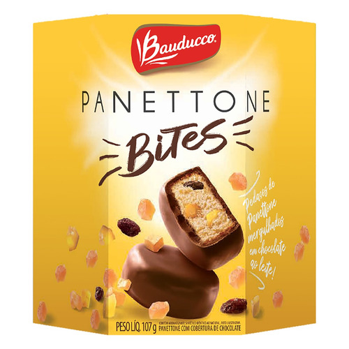 Panettone Cobertura Chocolate ao Leite Bauducco Bites Caixa 107g