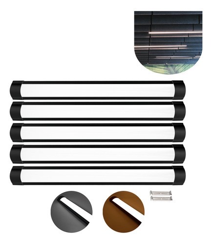 Kit 5 Luminária Tubular Sobrepor Led Linear Preto 120cm 40w Estrutura Branco Frio