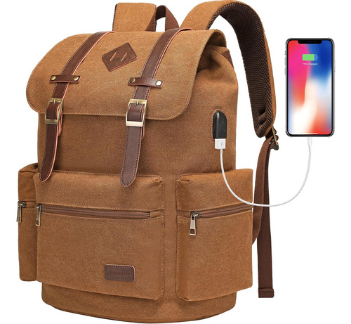 Mochila Vintage De Lona Para Portatil Y Tablet 17 -marron