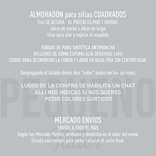 Imagen 4 de 6 de Almohadones Para Sillas Altos 40x40x7cm