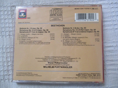 Imagen 2 de 5 de Beethoven - Symphonies Nos. 2 & 4. Wilhelm Furtwängler