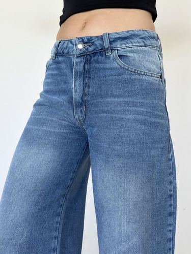 Pantalon Wide Leg Jean Tiro Medio Mujer Marca Loca