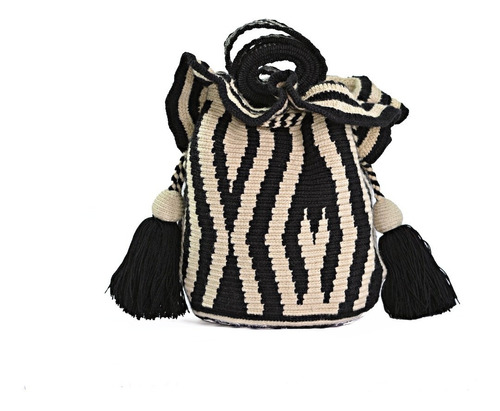 Mochila Wayuu 100% Original Exclusiva Negra Beige  + Regalo