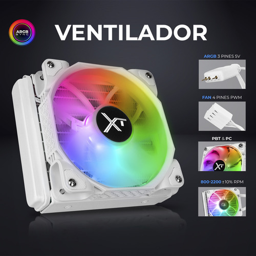 Enfriamiento Liquido Xtreme Pc Gaming Aqua Force 120mm Argb 800-2200 Rpm Blanco