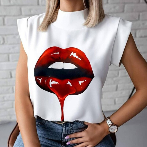 Mujeres Elegantes Labios Impresión Tops Y Blusas Camisas