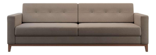 Sofá 3 Lugares Living Base De Madeira Linho Cotton Bege 2... Cor Marrom-claro