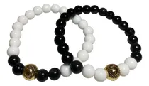 Comprar Duo De Pulseras De Piedra Natural Onix Dijes Béisbol
