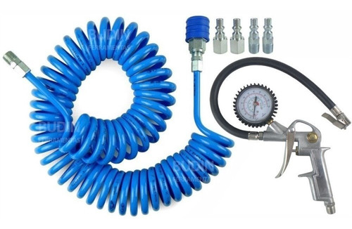 Mangueira Espiralada Pu 10 Mts + Kit 5 Un + Calibrador Pneus