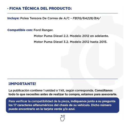 Polea Tensora De Correa Ford Ranger Puma Diesel 2.2 3.2