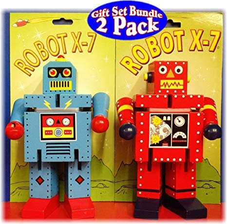 Robot X-7 Bendable Robots De Madera Roja Y Azul De Regalo Se