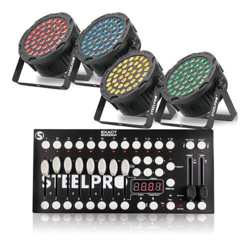 4 Pzs Cañon Par Led 40x3w Rgb + Controlador Dmx512 Steelpro