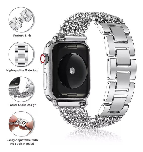 Vapho Correa Para Apple Watch De Acero Inoxidable A18 Plateado 42/45/46/49 Mm