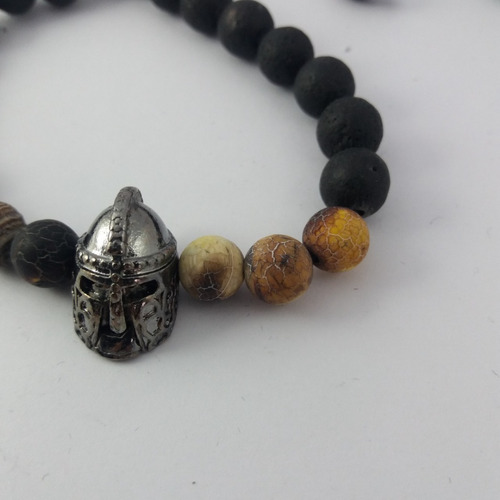 Pulsera Hombre Casco Espartano Piedra Lava Natural