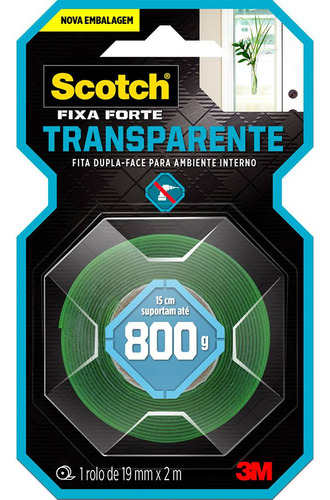 Fita Dupla Face 3m Scotch Fixa Forte Transparente 19mm X 2m