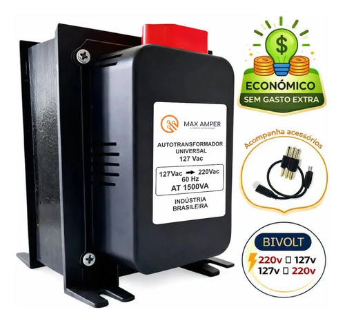 Auto Transformador 1500va 110v P/ 220v 220v P/ 110v Conversor Energia Max Amper