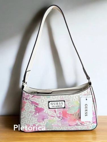 Bolsa Guess Floreada De Hombro (original) Floreado Floreado Níquel Blanco