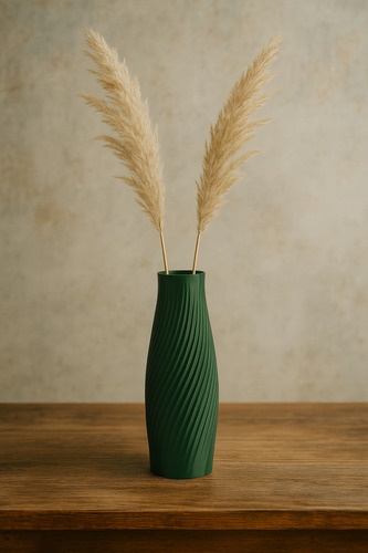 Florero Nordico 3d Diseño Moderno Elegante Acanalado 18cm Verde Oscuro Lala