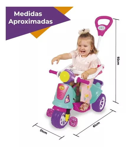 Motoca Triciclo Menina - Suporta Até 25kg - Certficado Inmetro