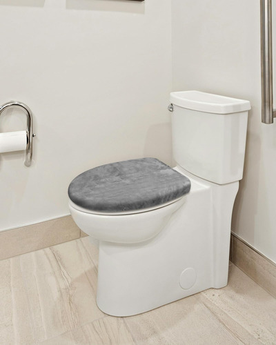 Funda De Asiento De Inodoro Terciopelo Suave Gris Modelo Est Gris