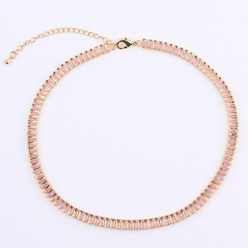 Collar De Circonia Cúbica Chapado En Oro De 18k Pa Pink Cz