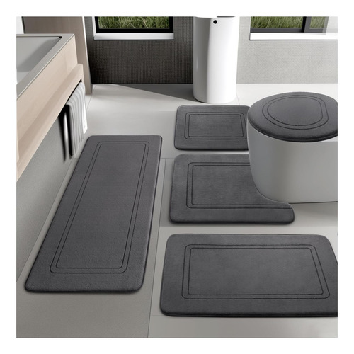 Juego De Alfombra De Baño De Espuma De Memoria De Color Gris
