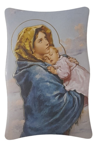 Cuadro Virgen Con Niño Jesus Souvenir Madera Italiano