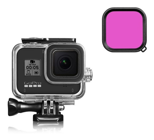 Kit Caixa Estanque Para Gopro 8 + Filtro Magenta