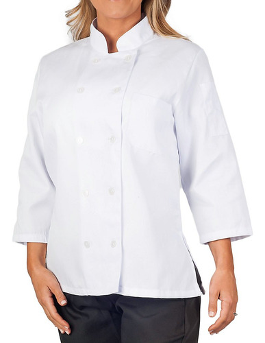 Kng Abrigo De Chef Blanco De Manga 3/4 Para Mujer - Chaqueta