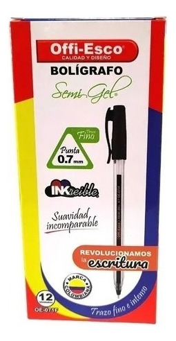 Caja Bolígrafos Semi Gel X 12 U - Unidad  Color de la tinta Negro Color del exterior Transparente