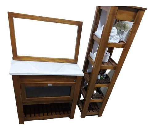 Imagen 2 de 9 de Combo Vanitory 80 Puerta Bacha Organizador Espejo