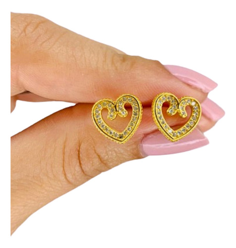 Aros Corazon Con Cubics San Valentin Baño De Oro Ar 490-5