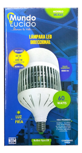 6 Focos Led 60w Socket Normal E26 E27 Bombilla Bulbo Mla60p